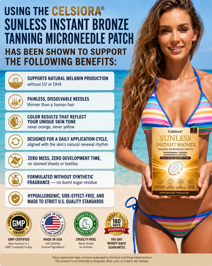 𝑶𝒇𝒇𝒊𝒄𝒊𝒂𝒍 𝑺𝒕𝒐𝒓𝒆 | ☀️ Celsiora® 𝐒𝐮𝐧𝐥𝐞𝐬𝐬 𝐈𝐧𝐬𝐭𝐚𝐧𝐭 𝐁𝐫𝐨𝐧𝐳𝐞 𝐓𝐚𝐧𝐧𝐢𝐧𝐠 𝐌𝐢𝐜𝐫𝐨𝐧𝐞𝐞𝐝𝐥𝐞 𝐏𝐚𝐭𝐜𝐡  (𝐉𝐮𝐬𝐭 𝐨𝐧𝐜𝐞 𝐚 𝐝𝐚𝐲) 𝐕𝐢𝐬𝐢𝐛𝐥𝐞 𝐁𝐫𝐨𝐧𝐳𝐞 𝐆𝐥𝐨𝐰 𝐢𝐧 𝟕 𝐃𝐚𝐲𝐬 ✅ 𝐍𝐨 𝐔𝐕, 𝐍𝐨 𝐎𝐫𝐚𝐧𝐠𝐞, 𝐍𝐨 𝐒𝐭𝐫𝐞𝐚𝐤𝐬, 𝐍𝐨 𝐃𝐇𝐀, 𝐍𝐨 𝐌𝐞𝐬𝐬. (upsell)